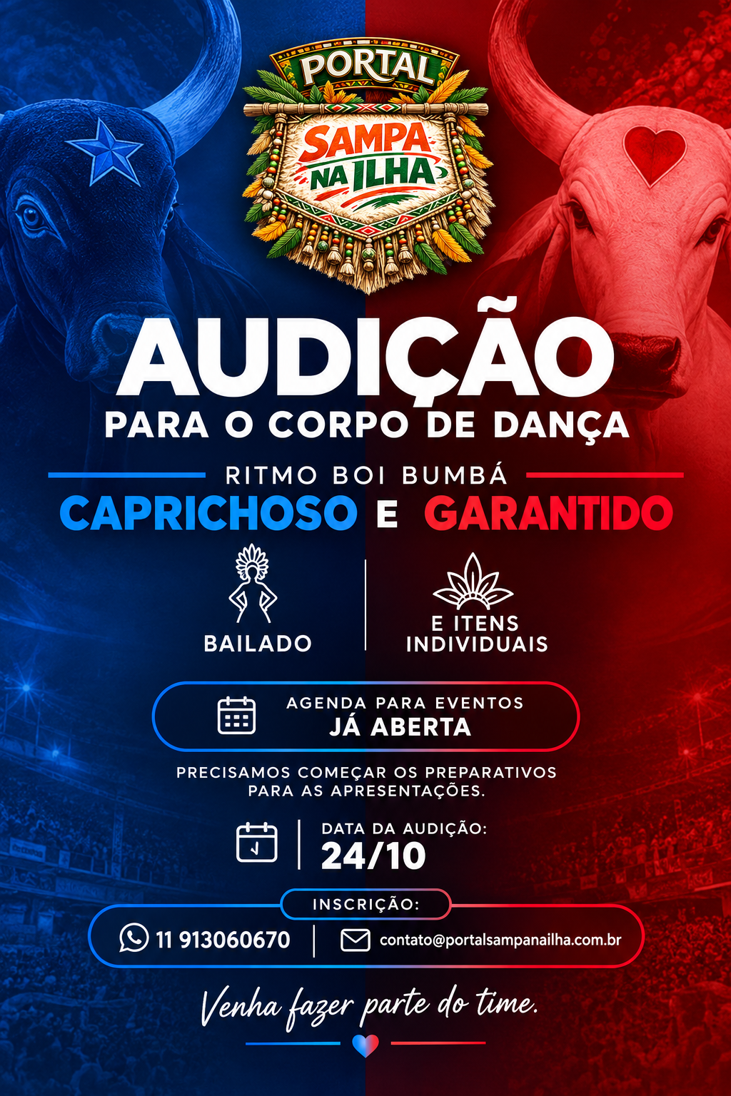 Cartaz de Audição para o Corpo de Dança – Ritmo Boi Bumbá (Caprichoso e Garantido)